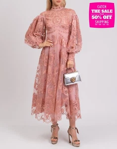 RRP €5200 ZIMMERMANN Fortune Tulle Midi Dress AU1 US6 UK10 M Pink Silk Patches - Picture 1 of 7