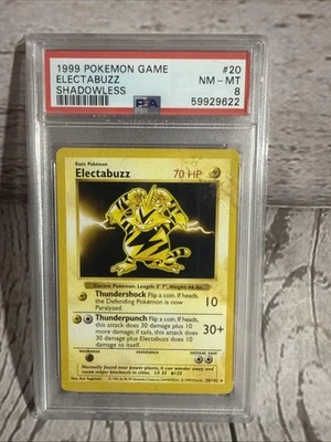 1999 Pokemon Electabuzz Shadowless Unlimited Rare Base Set #20 PSA 8 Nm - Mt - Image 1 of 4