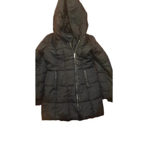 FRENCH CONNECTION QUILTED ASYMMETRICAL HEM HOODED WINTER PUFFER COAT BLACK S - Picture 1 of 2