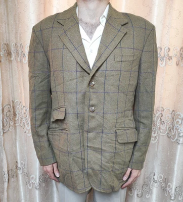 Ashling Woollens Windowpane pure wool tweed green hacking jacket blazer 44R - Image 1 of 4