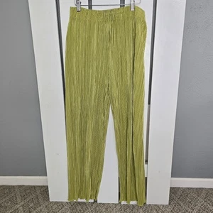 Thirty Thirty LA Plisse Wide Leg Chartreuse Green Lightweight Pants L Festival - Picture 1 of 10