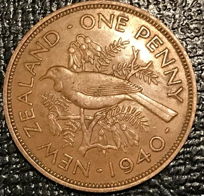 HIGH GRADE AU 1940 NEW ZEALAND ONE PENNY COIN-TUI BIRD-MAR145 - Image 1 of 2