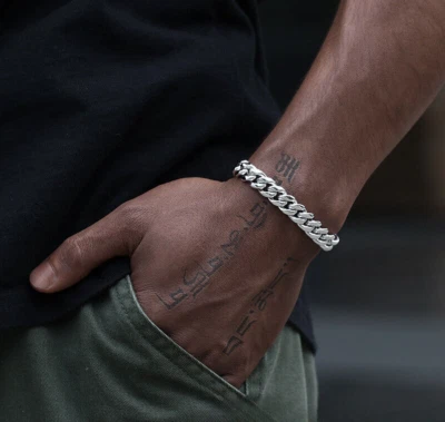 Men's Heavy Solid Miami Cuban Link Bracelet Silver Stainless Steel 8mm-14mm - Image 1 of 4