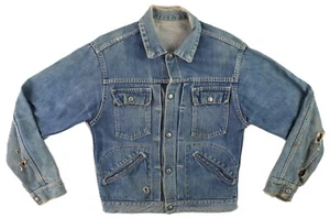 VTG 60s JCPENNEY'S FOREMOST Men's Small 40 Denim Selvedge Jean Jacket DISTRESSED - Picture 1 of 18