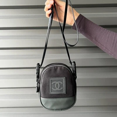 CHANEL Sport Unisex Vintage Green/Black Canvas Logo Crossbody Shoulder Mini Bag - Image 1 of 4