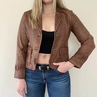 Scully коричневая кожаная куртка Blazer женщин размер средний Whipstitch кисточки - Изображение 1 из 4