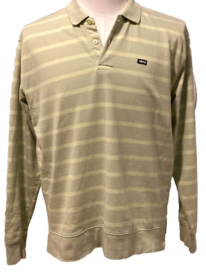 OBEY Hombres Talla Mediana Manga Larga Henley Camisa Verde Rayas Sudadera Algodón Foto 1 de 4