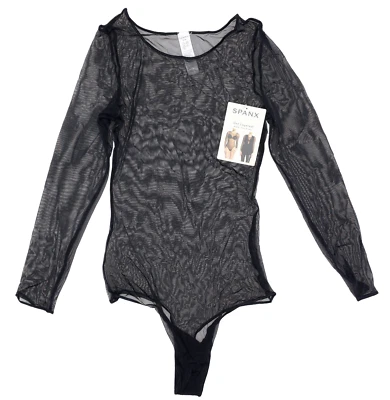 Spanx L73708 Women's Black Sheer Mesh Long Sleeve Bodysuit Size M - Image 1 of 4