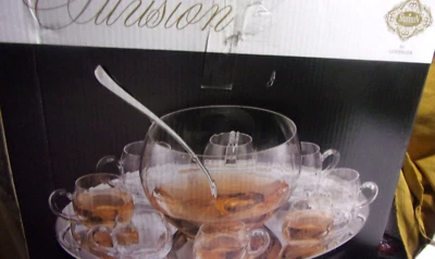 Shannon Crystal BY Godinger "ILLUSION" Crystal Punch Set-(BOWL,8-CUPS,TRAY,LADLE - Image 1 of 4