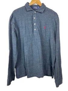 Polo Ralph Lauren uomo XL blu navy 1/4 bottoni manica lunga camicia cotone  - Foto 1 di 7