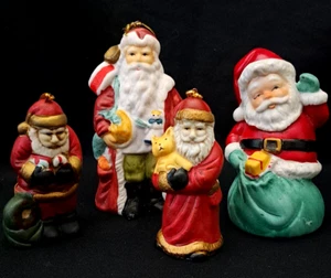 Santa Ceramic Christmas Figurines Bell Lot of 4 Santa Claus Figures - Picture 1 of 9