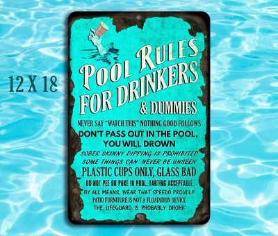 Pool Rules for Drinkers and Dummies Funny Rustic Metal Sign - Image 1 of 3