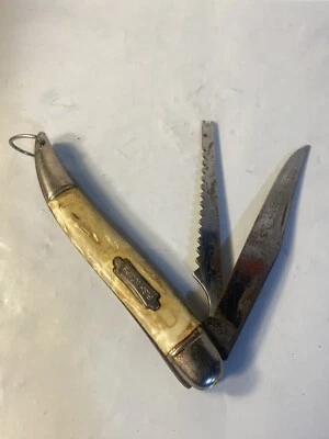 Cuchillo de pescado plegable vintage de 2 hojas hecho en Alemania asas marmoleadas con anillo final Foto 1 de 4