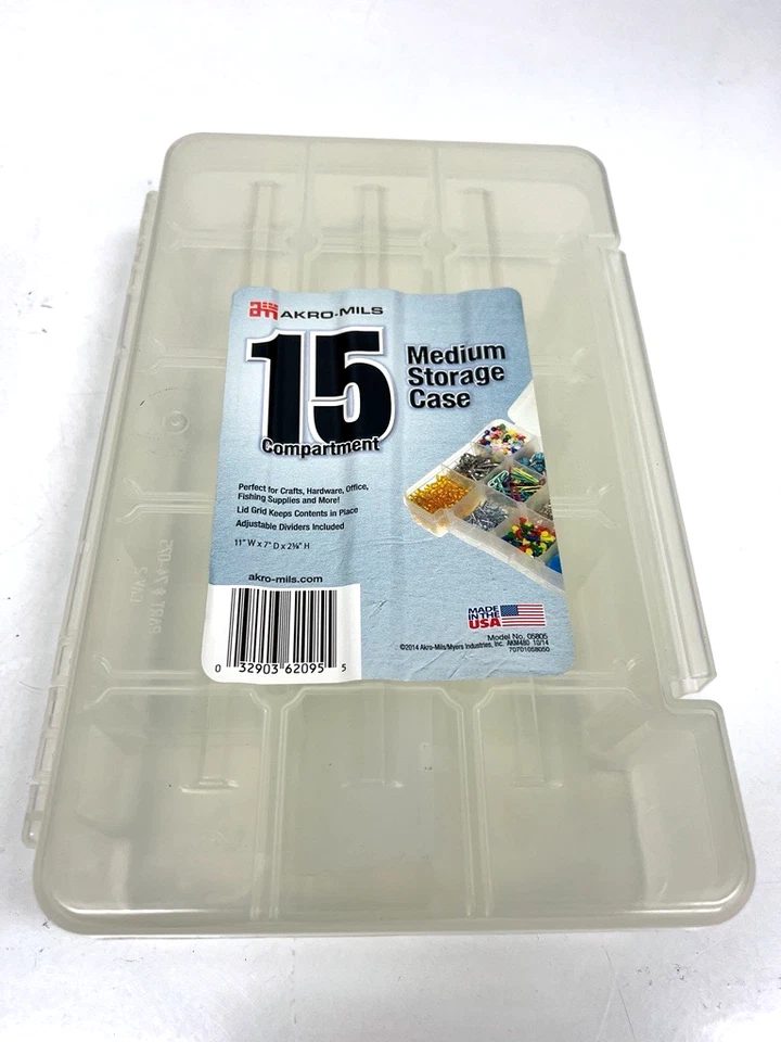 Akro-Mils 15 Compartment Medium Clear Storage Case 05805 11"W x 7"D x 2 3/8"H - Image 1 of 4