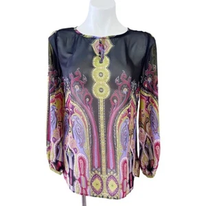 Blusa Top CHICO'S Transparente Manga Larga Negra Multicolor Talla 0 (Pequeña) - Imagen 1 de 7