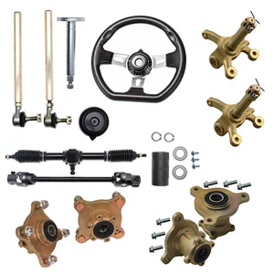 DIY Go Kart Steering Wheel Kit Gear Rack Pinion Shaft Wheel Hub Knuckle Spindle - Picture 1 of 18