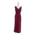 Dessy Collection Sleeveless Draped Faux Wrap Maxi Dress Burgundy Red Womens Sz 8