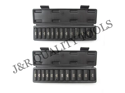 25pc 3/8" Dr. 6 POINT Metric MM SAE Standard Deep Deepwell Impact Socket Set - Image 1 of 4