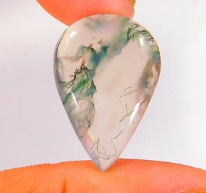 Piedra preciosa suelta cabujón pera ágata musgo verde natural de 15 quilates 24x16x5 mm CG = 0162 - Imagen 1 de 6