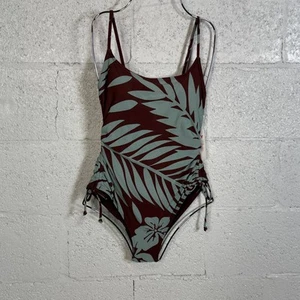 Roxy Juniors' Printed Palm Cruz Side-Tie 1 Piece Swimsuit, blue/brown medium $80 - Picture 1 of 14