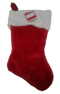Red Christmas Stocking White Faux Fur Cuff Fluffy Plush Hanging NEW - Picture 1 of 4
