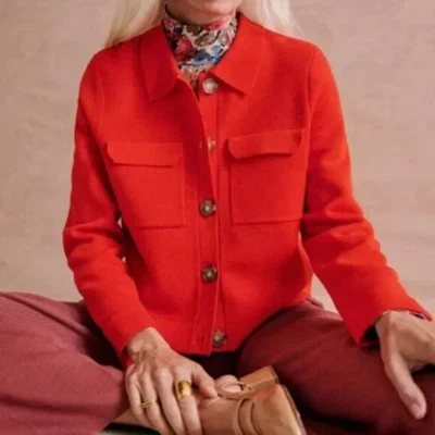 Suéter Sezane para mujer XS/S? Cárdigan Betty Lana Merino Botón Rojo Cereza Tejido Foto 1 de 4