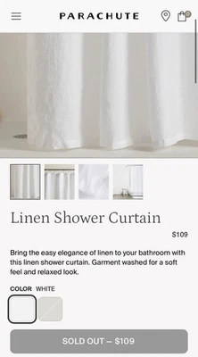 PARACADUTE: Tenda da doccia 100% lino - BIANCA | ESAURITA - Immagine 1 di 4