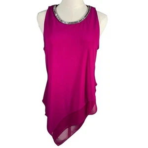 L. Levine Embellished Neck Sleeveless Asymmetric Hem Magenta Tank Top - Bild 1 von 17
