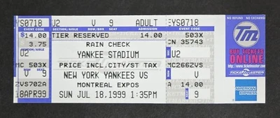 David Cone 7/18/99 Идеальная Игра ПОЛНЫЙ БИЛЕТ! Острая бритва почти как новая/как новое состояние товара! - Изображение 1 из 2