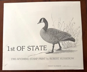 1985 WYOMING - First of State Duck Stamp Print, Signed & Numbered with 2 Stamps - Picture 1 of 12