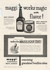 Pubblicità stampa vintage 1953 Maggis prodotti aromatizzati famosi in tutto il mondo cubetti di brodo granulato - Foto 1 di 1