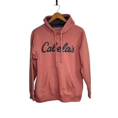Cabela's Mujer Sudadera con Capucha Grande Rosa Salmón Pullover Logo Spellout Cordón Foto 1 de 4