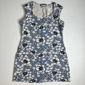 Vintage Y2K Aqua Blues Stretch Blue Floral Mini Dress Sweetheart Neck Sz M RARE - Picture 1 of 9