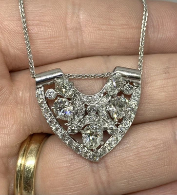 "Collar colgante Art Deco fuerte 3,72 ctw diamante natural platino 14 k escudo 20""" Foto 1 de 4