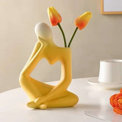 Jarrón de cerámica Thinker flor amarilla para decoración del hogar moderno lindo jarrones boho  Foto 1 de 4