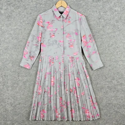 Vestido Camisa Para Mujer Banana Republic Gris Rosa Estampado Floral Plisado Midi Talla 0 Foto 1 de 4