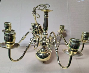 Vintage Flemish Style 6 Arm Branch Brass Plated Chandelier Scrolling Flourishes - Picture 1 of 15