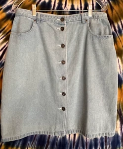 CHRISTOPHER AND BANKS WOMENS DENIM BLUE JEAN SKIRT SIZE 12 NWOT BUTTON FRONT - Picture 1 of 7