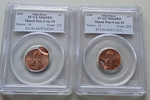 Rare 1999 Mated Pair of Error Lincoln Cent PCGS MS64 and MS65 Red - Picture 1 of 6