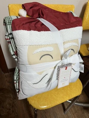 NWT 2pc Set Decorative Santa Pillow 16x16” & Red Green White Plaid Throw 50”x70” - Image 1 of 4