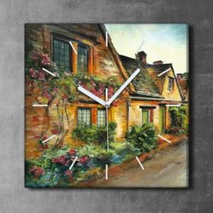 Wandbild Leinwand Bilder mit Uhr Geräuschlos 30x30 Dorf bunte Straße Häuser - Bild 1 von 9