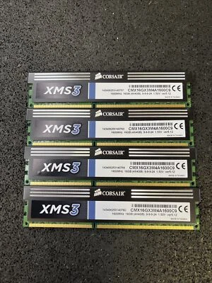 64GB Corsair XMS3—16GB (4x4GB) x4 DDR3 1333MHz C9 CMX16GX3M4A1600C9 Memory Kit - Image 1 of 4