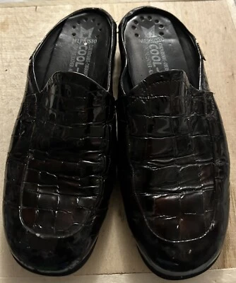 Mephisto Slides Women Black Patent Leather Crocometal Croc Print Mules Shoes 7.5 - Image 1 of 4