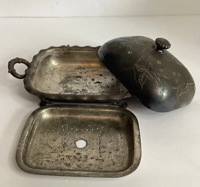 Antiguo PAIRPOINT Plato de Plata Cúpula Cubierta Mantequilla Plato Soporte con Soporte para Cuchillo Foto 1 de 4