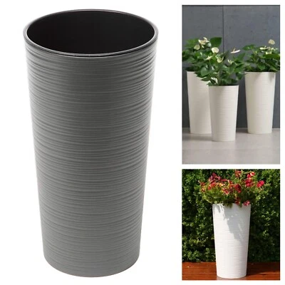 Runder Blumenkübel mit Einsatz Wellen Slim Blumentopf Gerillt 3 Farben 3 Größen - Bild 1 von 3