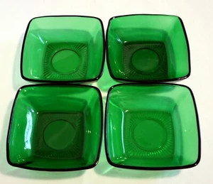 Vintage Anchor Hocking Forest Green Charm 4 3/4" Square Berry Dessert Bowls - 4 - Picture 1 of 4