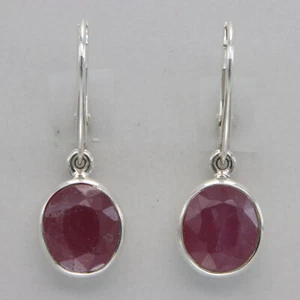 Red Oval Ruby Leverback Dangle Earrings in 925 Sterling Silver - Leverback - Picture 1 of 7