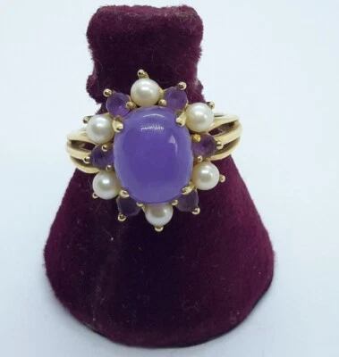 Anillo de oro amarillo de 14k amatista perlas jadeíta lavanda Foto 1 de 4