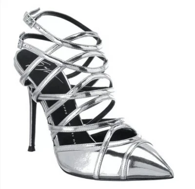 Salto agulha GIUSEPPE ZANOTTI⚡️ prata metálica gaiola tiras tamanho 35EU/5US - Imagem 1 de 4