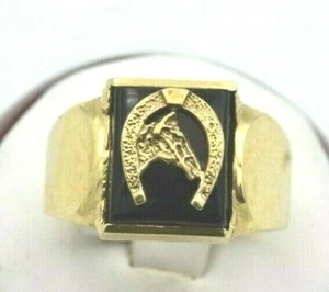 14k Yellow Gold Onyx Horseshoe Ring (BTS318) - Picture 1 of 3